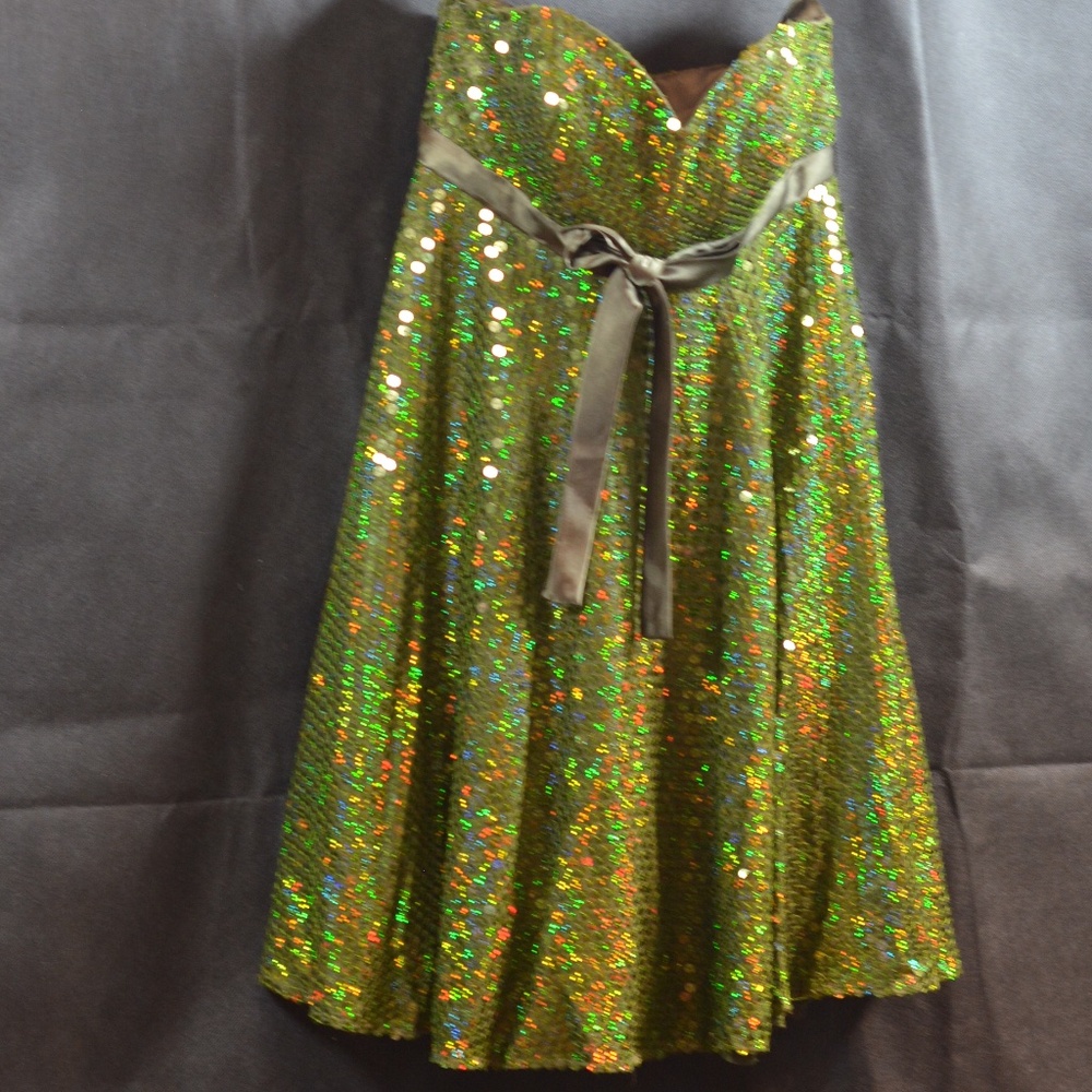 Green Sequin Strapless Dress SZ S Niki Livas